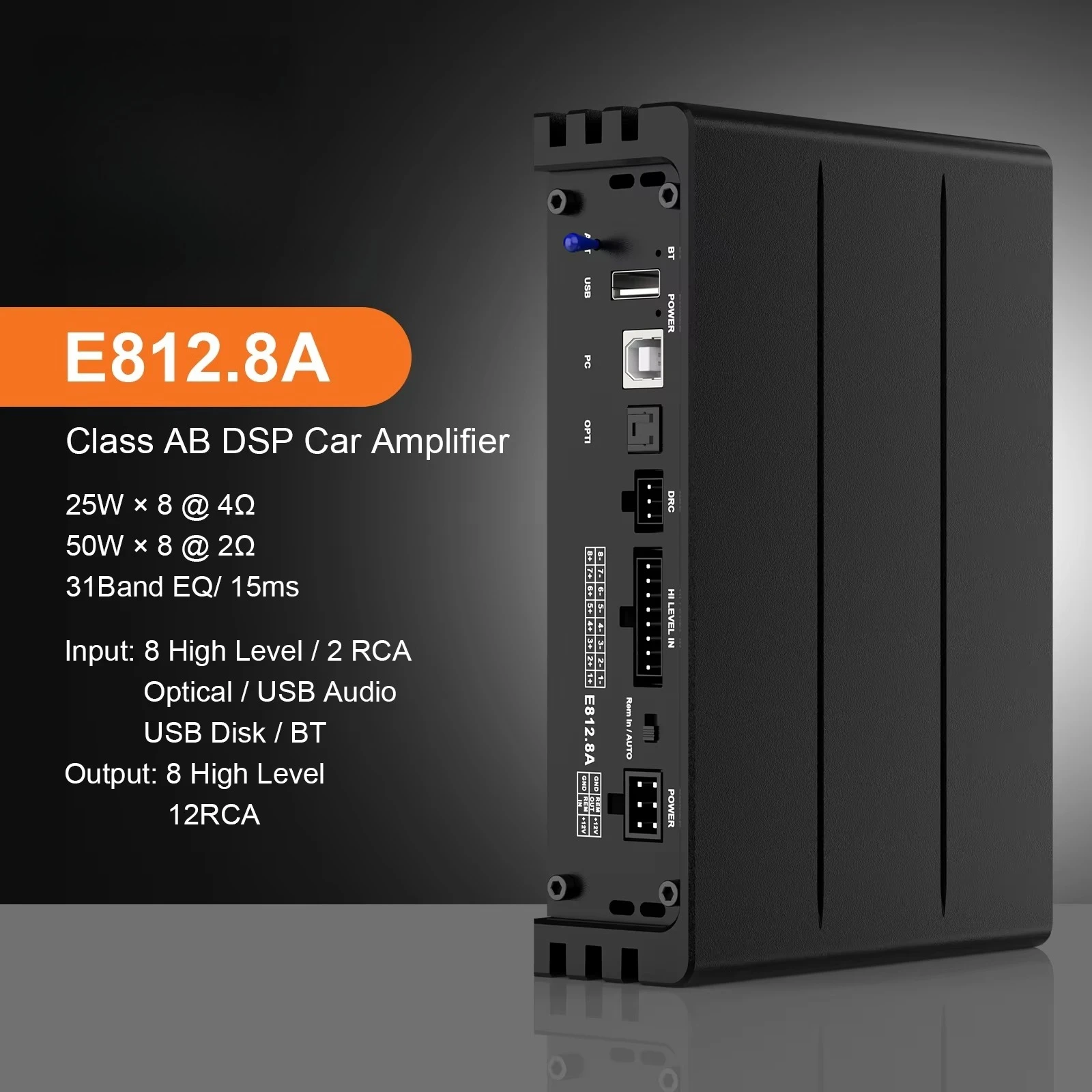 Car Dsp Amplifier 8 Channel - E812.8A 8-In 12-Out Professional Class AB