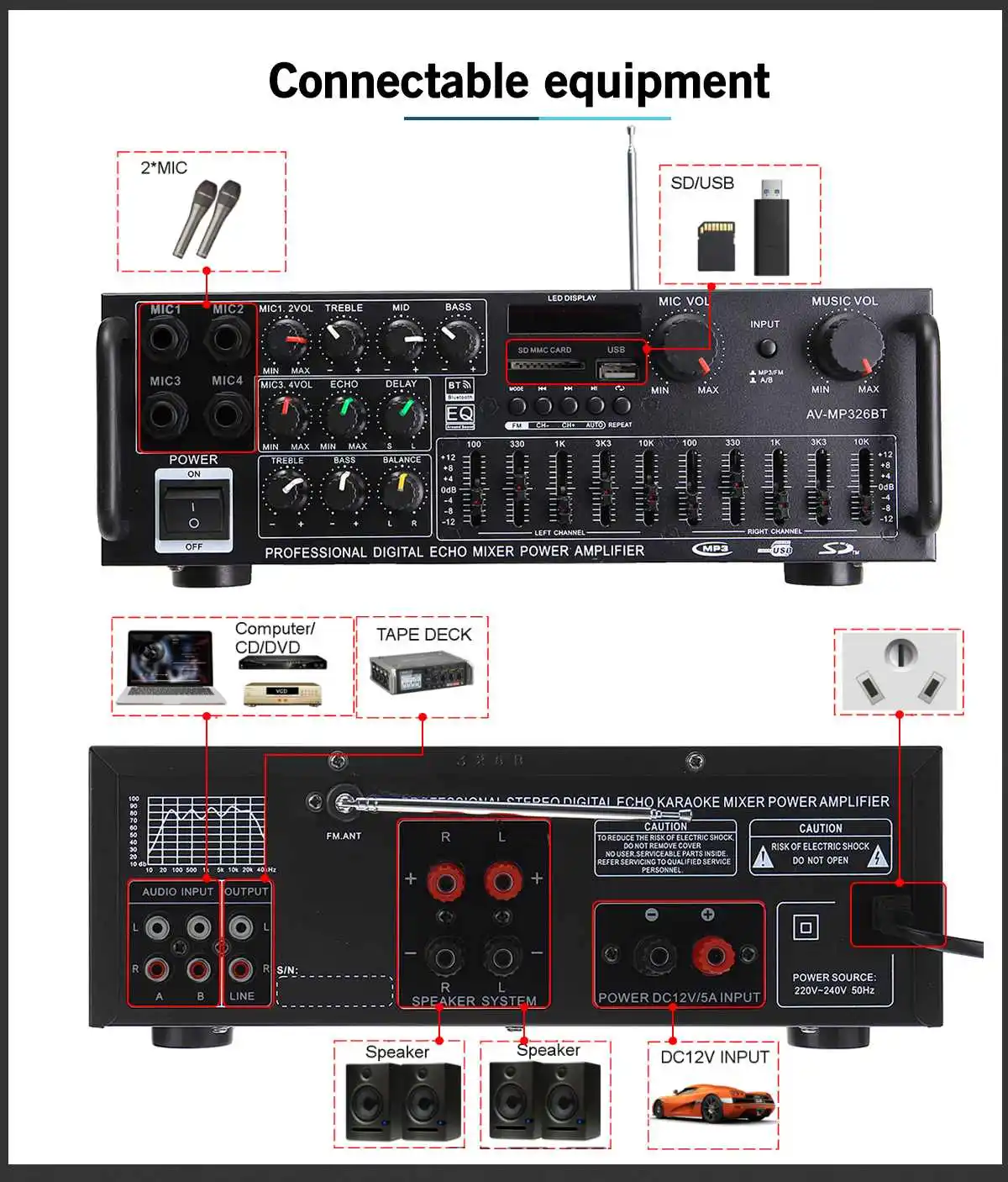 2000W 5.0 bluetooth 2 Channel  - Car Audio Amplifier 4 Channel 2000W 评论和价格