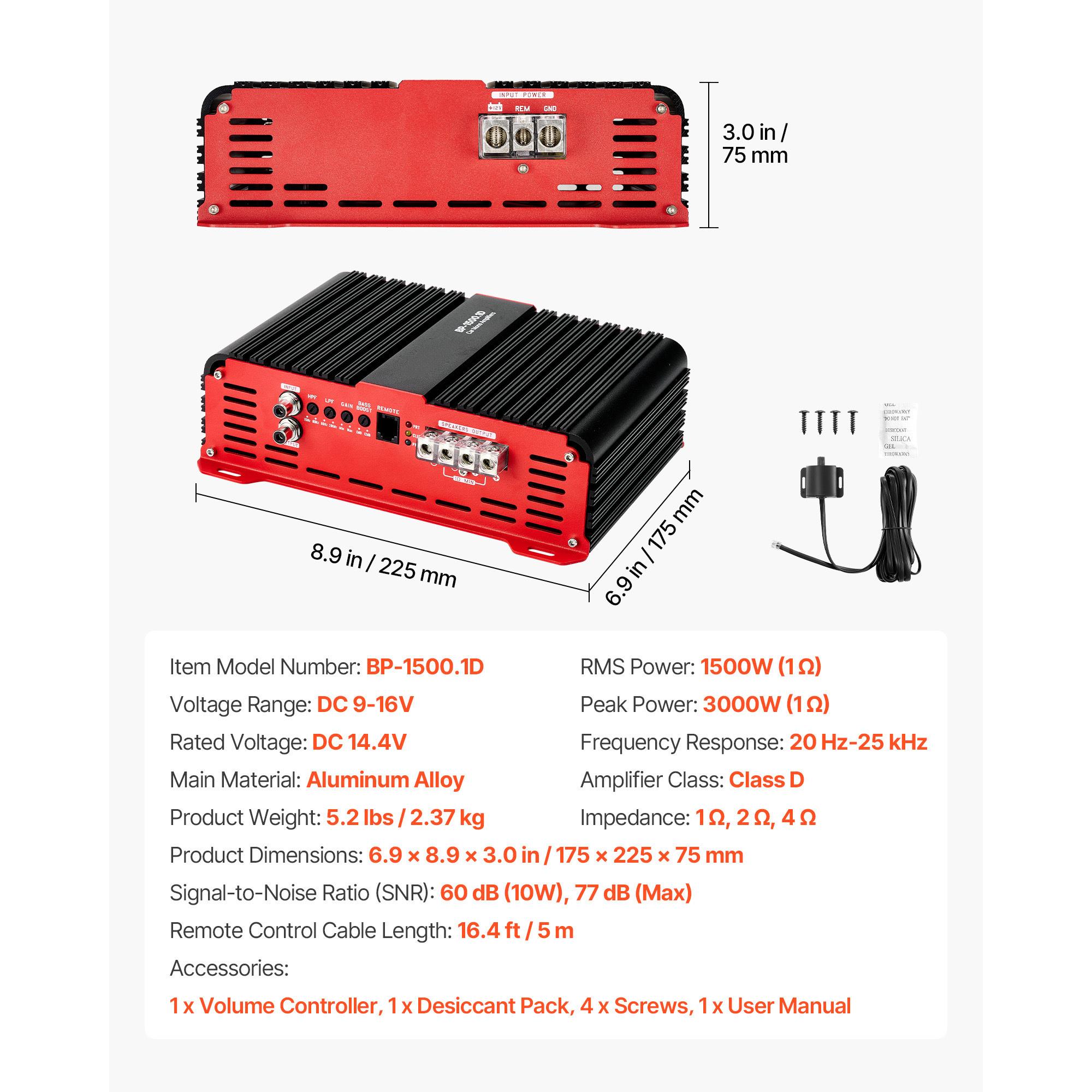 Monoblock Car Amplifier, 1500W - Car Amplifier Class D 1 Ohm Stable 评论和价格
