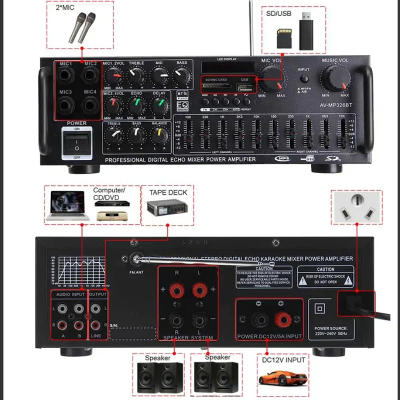 2000W 5.0 Bluetooth 2 Channel  - Car Audio Amplifier 4 Channel 2000W 评论和价格
